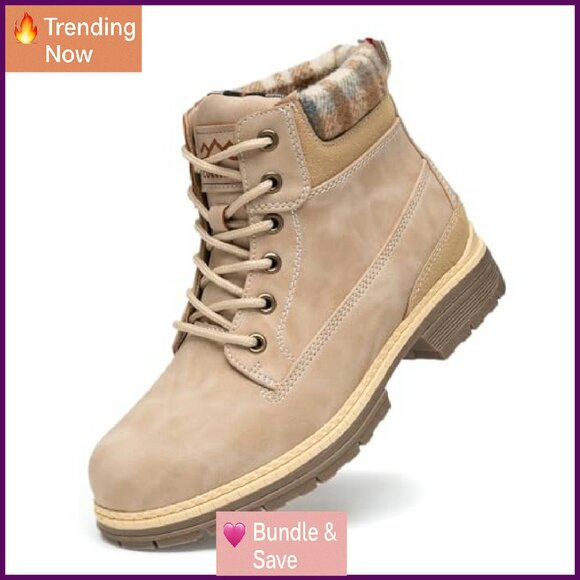 Women's Snow Hiking Winter Boots Waterproof Leather Ankle Boots Non-Slip - Picture 2 of 6